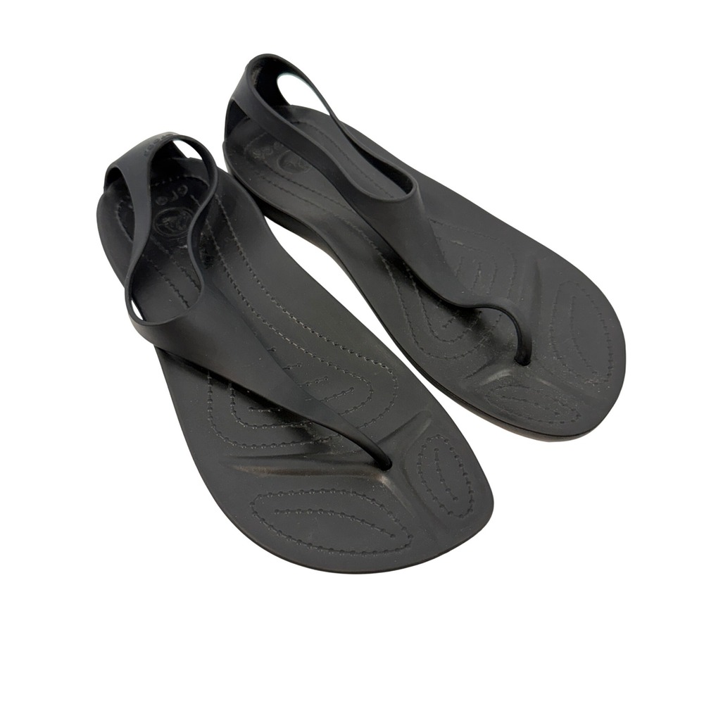 Crocs Sexy Flip Sandals Womens Size 9 Wide Black Strappy Serena Slingback Flat